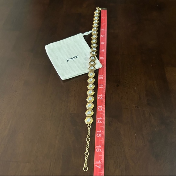 J. Crew Vintage-Style Textured Gold Hexagon Crystal Choker Necklace with bag - Picture 4 of 7